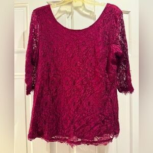 Maroon Motherhood Maternity lace 3/4 sleeve top